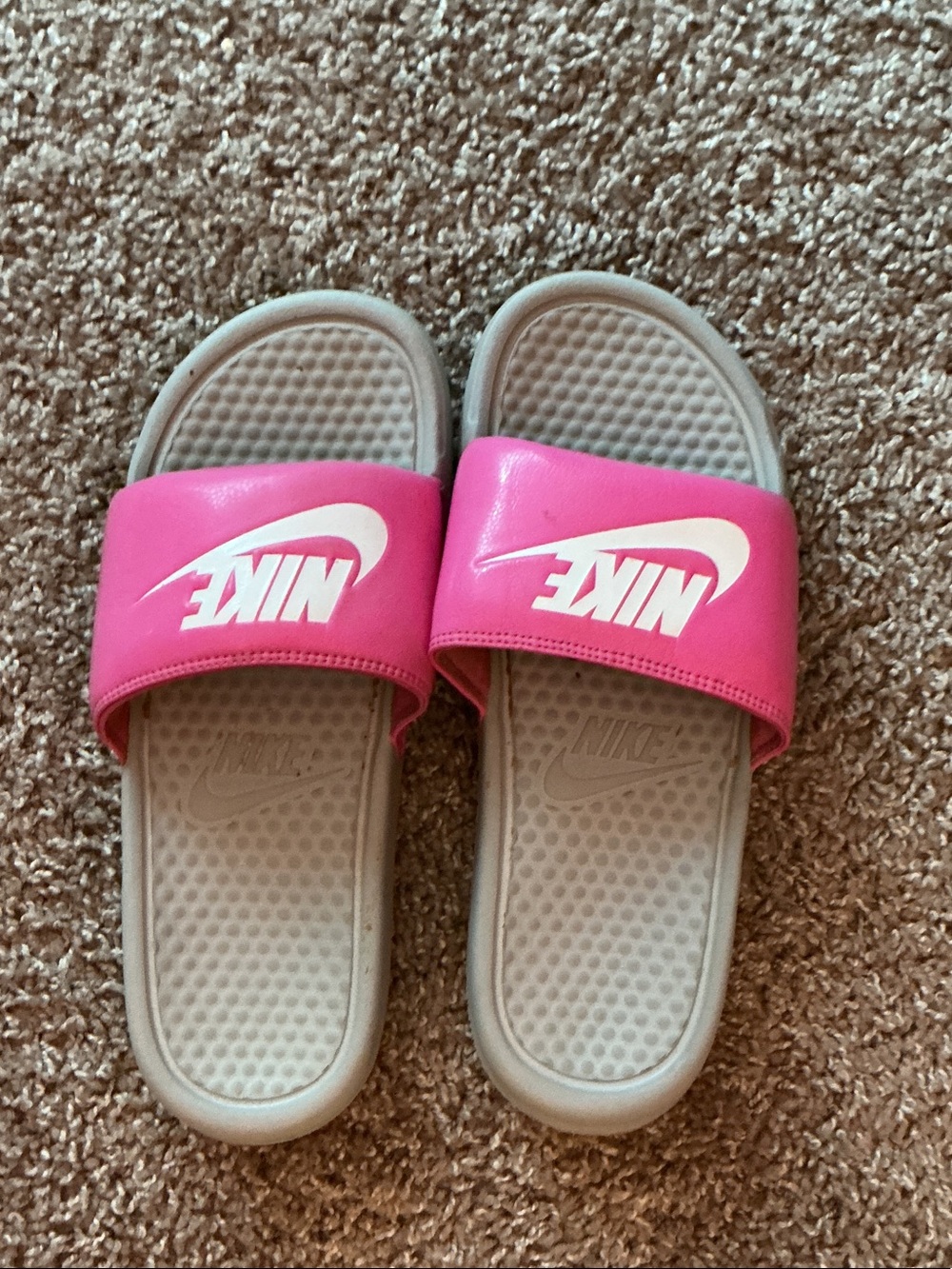 Nike Hot Pink and Light Gray Slide Sandals